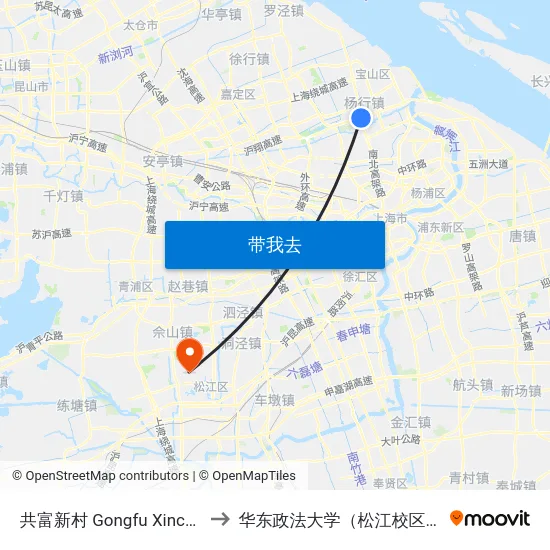 共富新村 Gongfu Xincun to 华东政法大学（松江校区） map