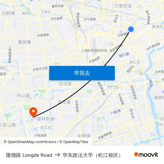 隆德路 Longde Road to 华东政法大学（松江校区） map