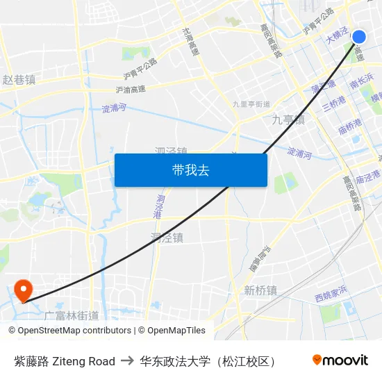 紫藤路 Ziteng Road to 华东政法大学（松江校区） map