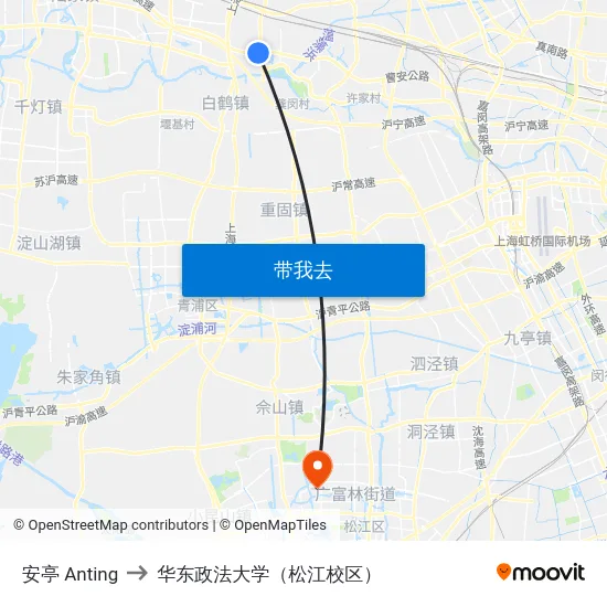 安亭 Anting to 华东政法大学（松江校区） map
