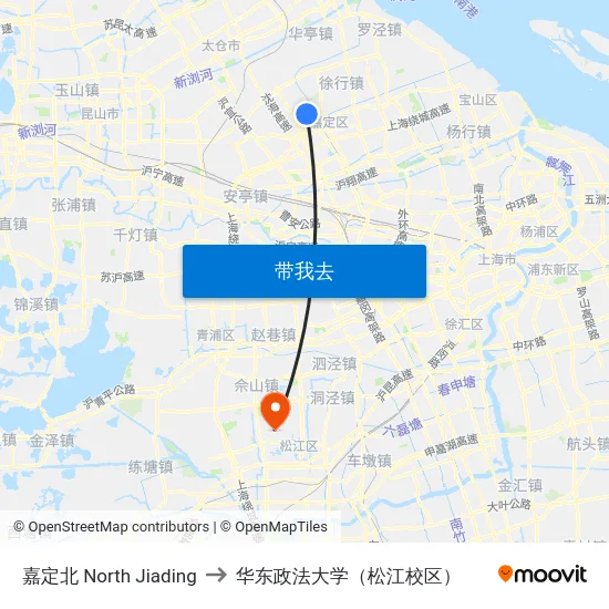 嘉定北 North Jiading to 华东政法大学（松江校区） map