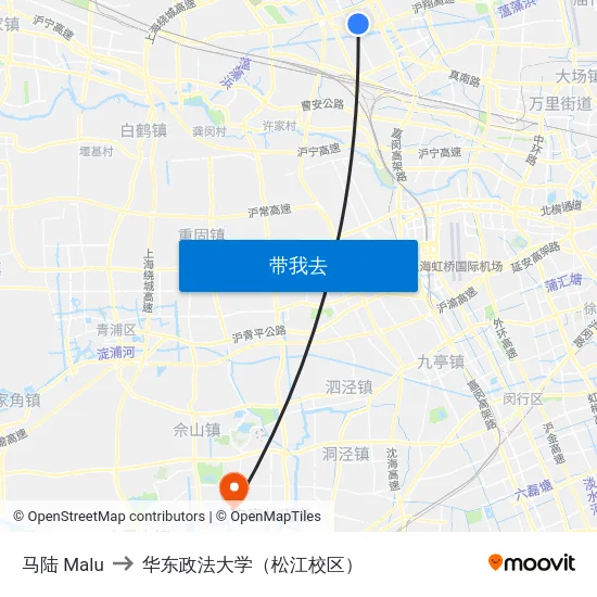 马陆 Malu to 华东政法大学（松江校区） map