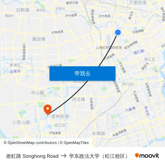 淞虹路 Songhong Road to 华东政法大学（松江校区） map