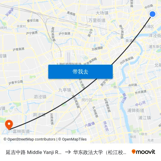 延吉中路 Middle Yanji Road to 华东政法大学（松江校区） map