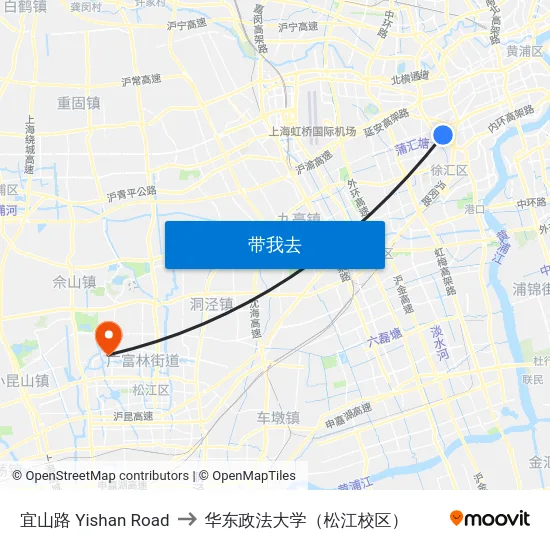 宜山路 Yishan Road to 华东政法大学（松江校区） map