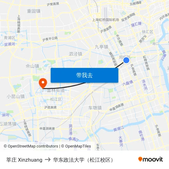 莘庄 Xinzhuang to 华东政法大学（松江校区） map