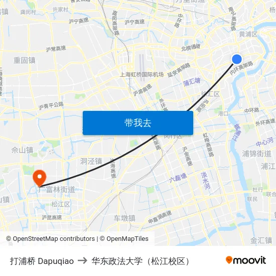 打浦桥 Dapuqiao to 华东政法大学（松江校区） map