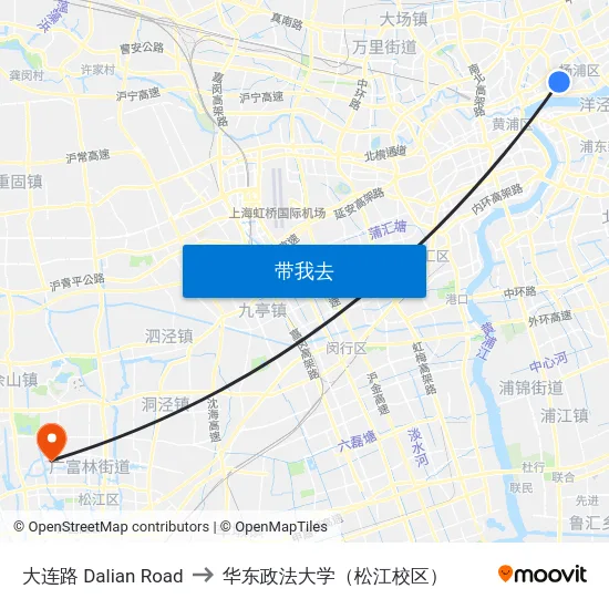 大连路 Dalian Road to 华东政法大学（松江校区） map