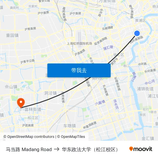 马当路 Madang Road to 华东政法大学（松江校区） map