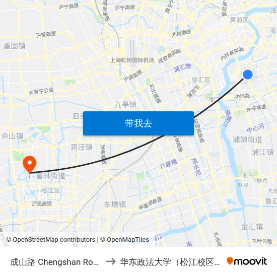 成山路 Chengshan Road to 华东政法大学（松江校区） map