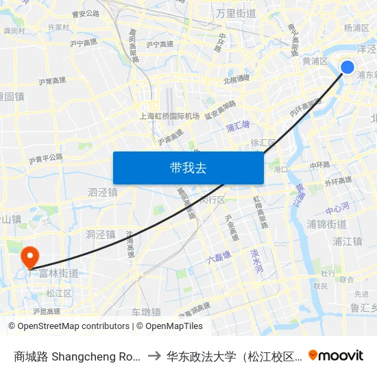 商城路 Shangcheng Road to 华东政法大学（松江校区） map