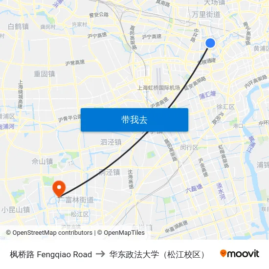 枫桥路 Fengqiao Road to 华东政法大学（松江校区） map