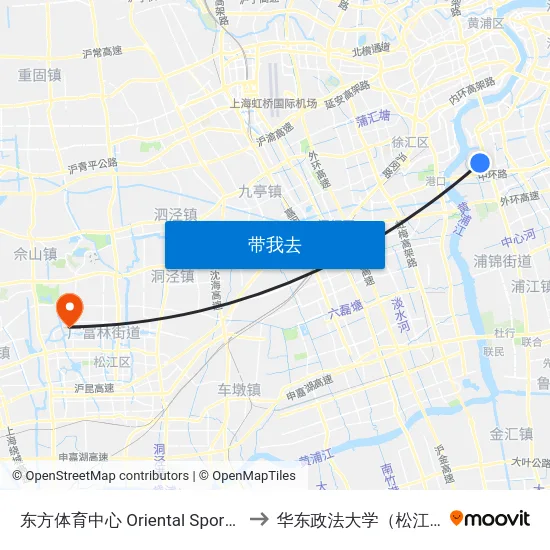 东方体育中心 Oriental Sports Center to 华东政法大学（松江校区） map
