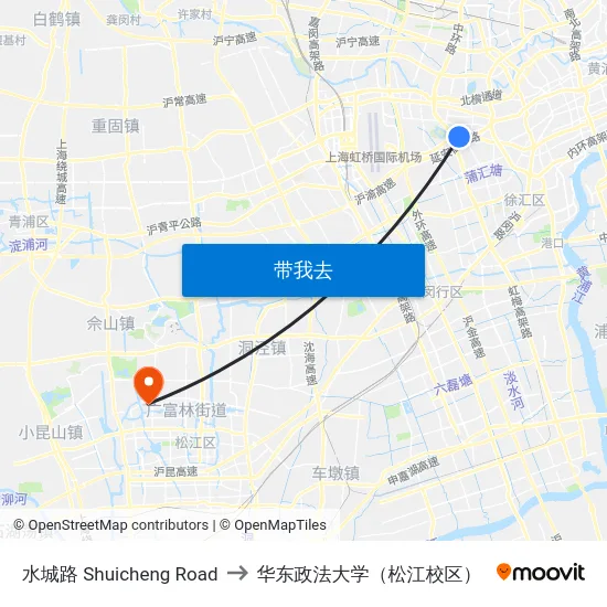 水城路 Shuicheng Road to 华东政法大学（松江校区） map