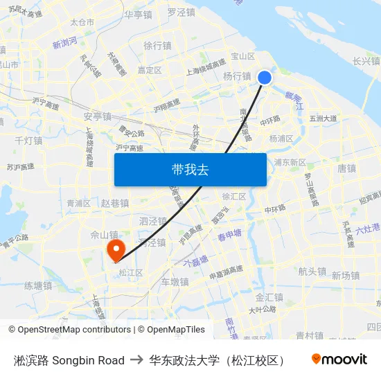 淞滨路 Songbin Road to 华东政法大学（松江校区） map