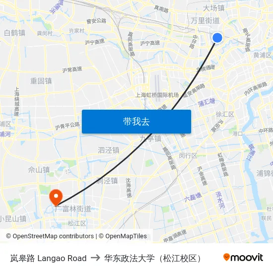 岚皋路 Langao Road to 华东政法大学（松江校区） map