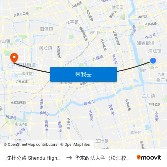 沈杜公路 Shendu Highway to 华东政法大学（松江校区） map