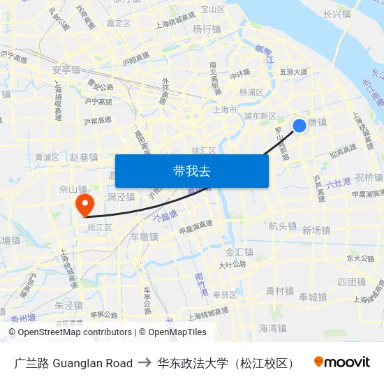 广兰路 Guanglan Road to 华东政法大学（松江校区） map