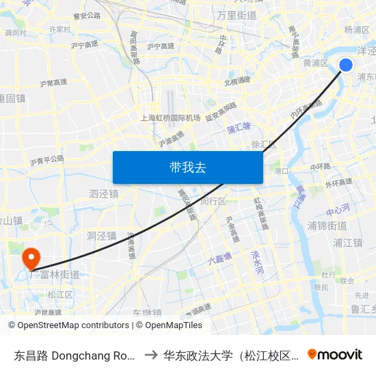东昌路 Dongchang Road to 华东政法大学（松江校区） map