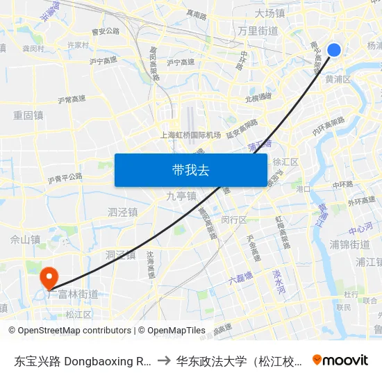东宝兴路 Dongbaoxing Road to 华东政法大学（松江校区） map