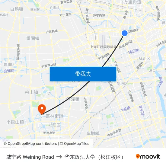 威宁路 Weining Road to 华东政法大学（松江校区） map