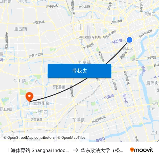 上海体育馆 Shanghai Indoor Stadium to 华东政法大学（松江校区） map