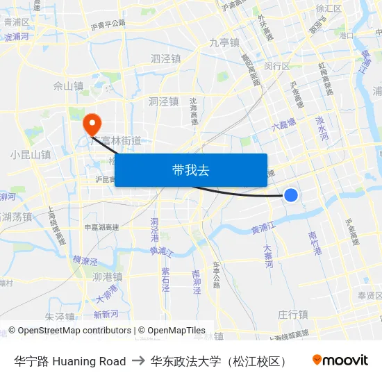 华宁路 Huaning Road to 华东政法大学（松江校区） map