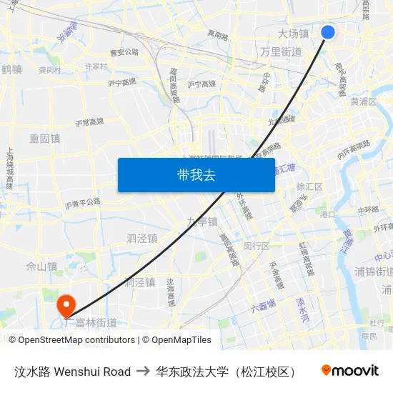 汶水路 Wenshui Road to 华东政法大学（松江校区） map