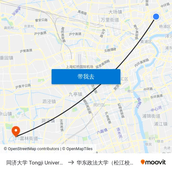 同济大学 Tongji University to 华东政法大学（松江校区） map