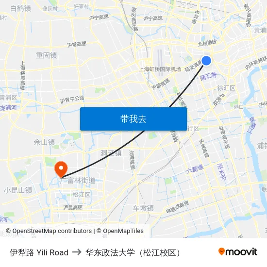 伊犁路 Yili Road to 华东政法大学（松江校区） map