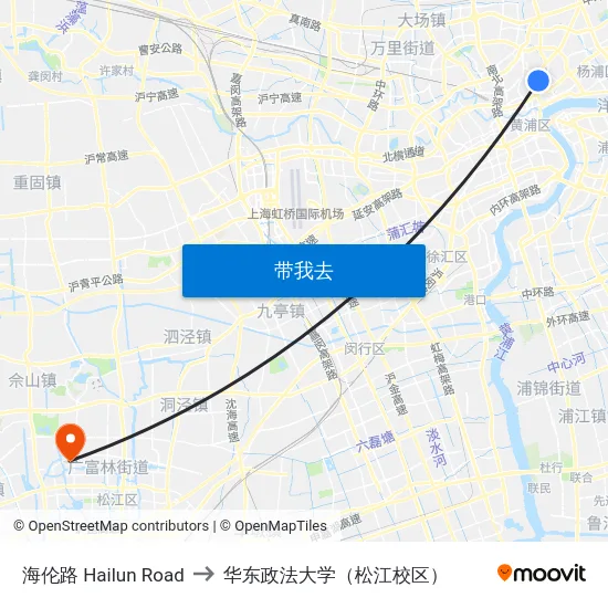 海伦路 Hailun Road to 华东政法大学（松江校区） map