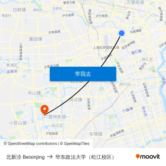 北新泾 Beixinjing to 华东政法大学（松江校区） map