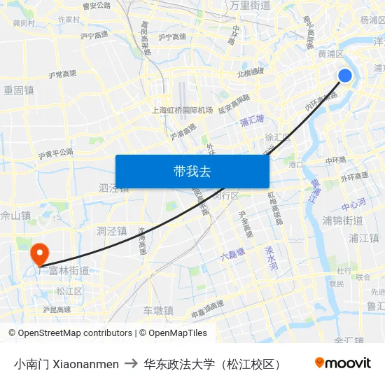 小南门 Xiaonanmen to 华东政法大学（松江校区） map