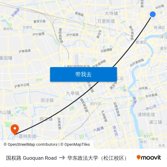 国权路 Guoquan Road to 华东政法大学（松江校区） map