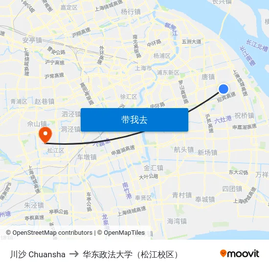 川沙 Chuansha to 华东政法大学（松江校区） map
