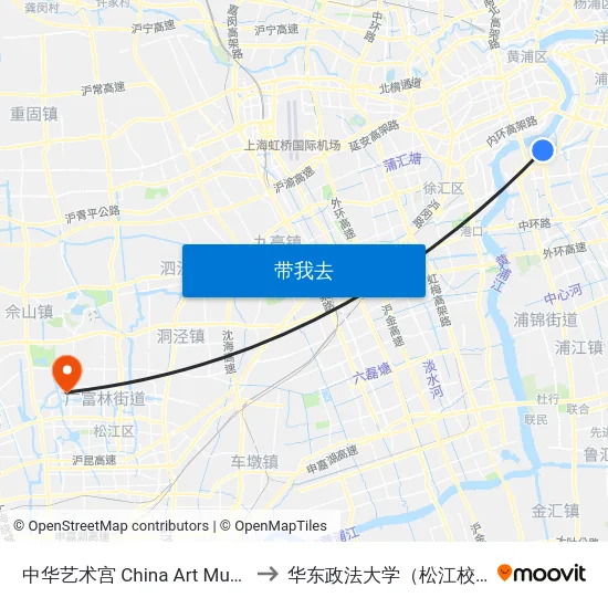 中华艺术宫 China Art Museum to 华东政法大学（松江校区） map