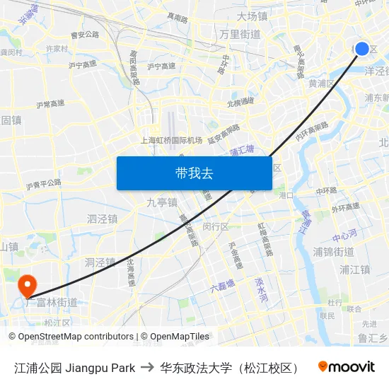 江浦公园 Jiangpu Park to 华东政法大学（松江校区） map