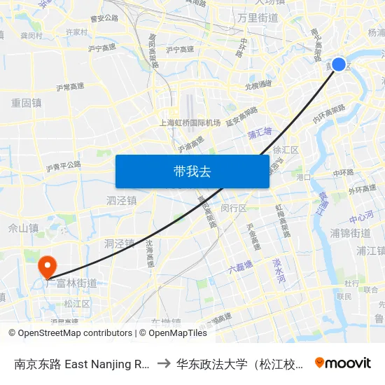 南京东路 East Nanjing Road to 华东政法大学（松江校区） map