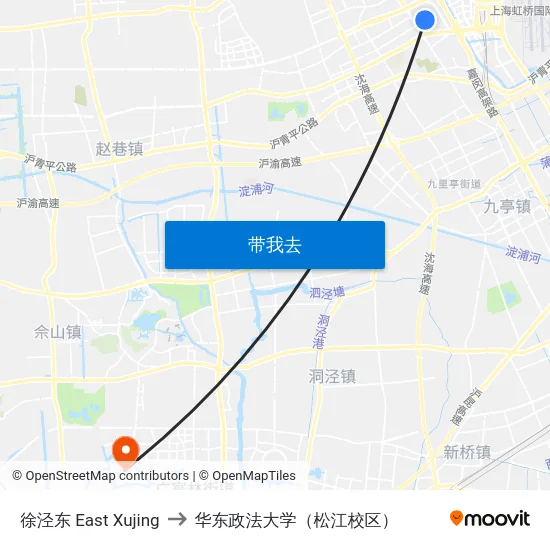 徐泾东 East Xujing to 华东政法大学（松江校区） map