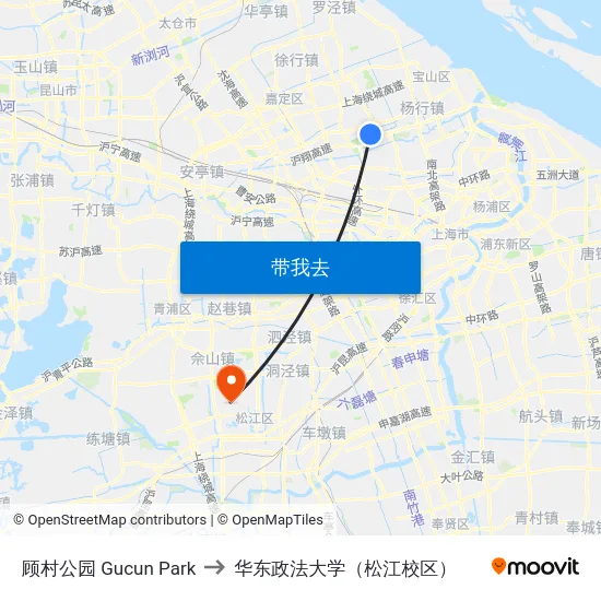 顾村公园 Gucun Park to 华东政法大学（松江校区） map