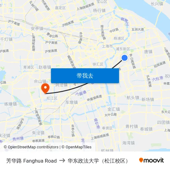芳华路 Fanghua Road to 华东政法大学（松江校区） map