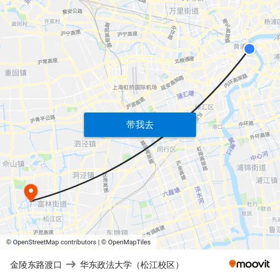 金陵东路渡口 to 华东政法大学（松江校区） map