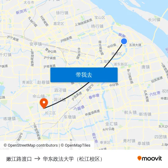 嫩江路渡口 to 华东政法大学（松江校区） map