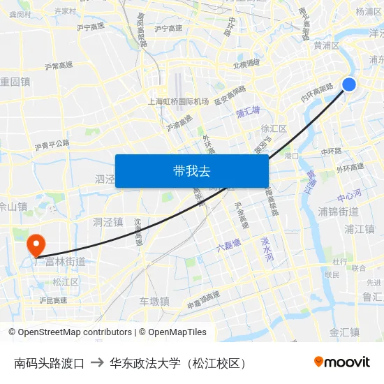 南码头路渡口 to 华东政法大学（松江校区） map