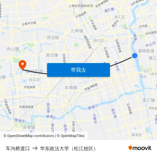 车沟桥渡口 to 华东政法大学（松江校区） map