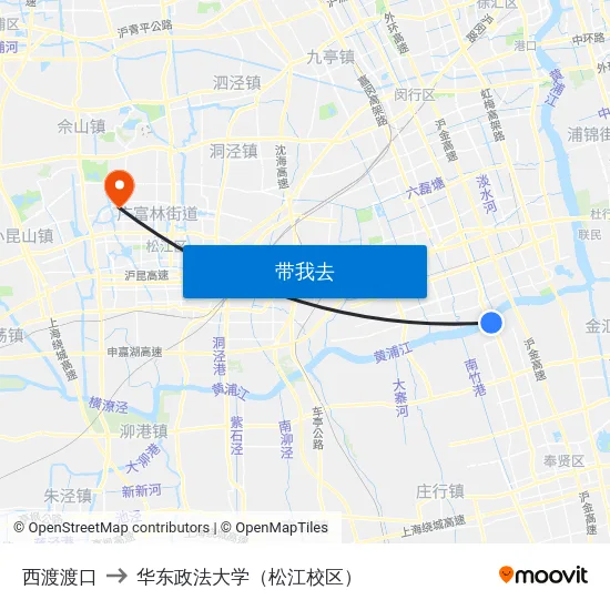 西渡渡口 to 华东政法大学（松江校区） map