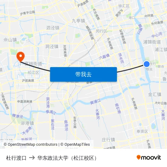 杜行渡口 to 华东政法大学（松江校区） map