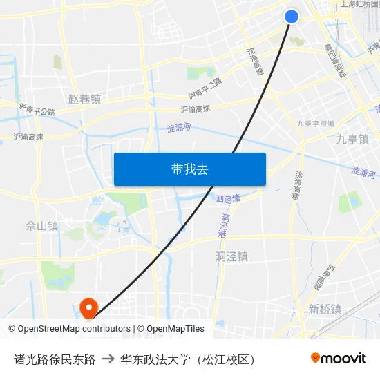 诸光路徐民东路 to 华东政法大学（松江校区） map