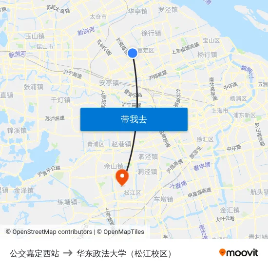 公交嘉定西站 to 华东政法大学（松江校区） map