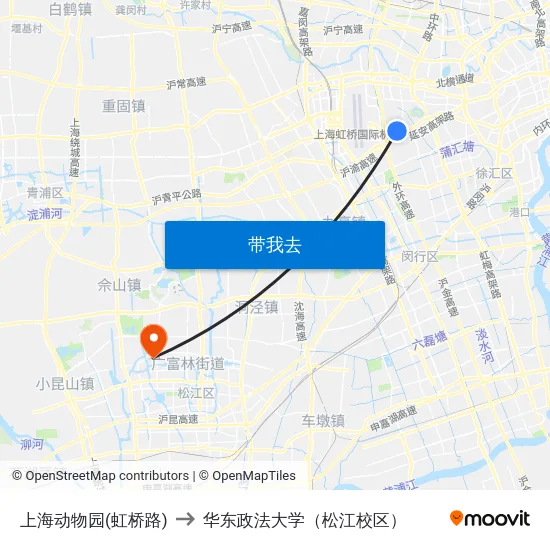 上海动物园(虹桥路) to 华东政法大学（松江校区） map
